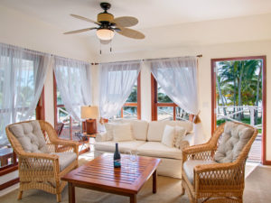 A sitting area in a plantation suite in Belize.