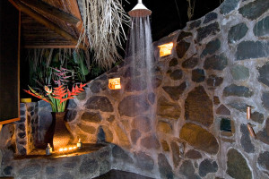 Stone shower in a room in Costa Rica.